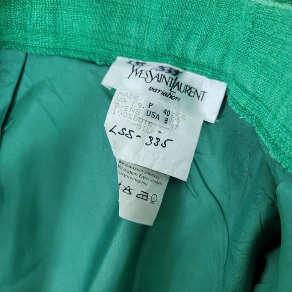 Vintage 80s Yves Saint Laurent Green Skirt Power Suit Career Casual Gold Buttons - Picture 12 of 16
